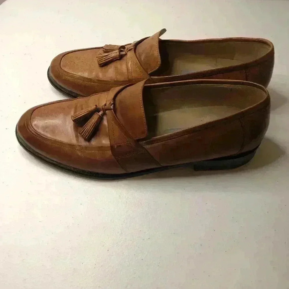 Johnston and Murphy Mens 10M Honey Tan Speckled Slip on Tasseled Leather Loafers - Picture 8 of 10